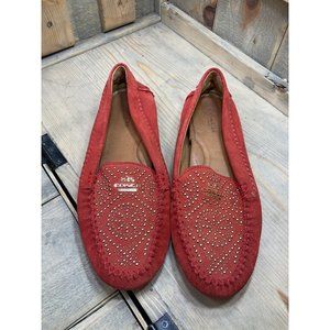 7.5b Coach Alana Suede Leather Loafers Flats with gold accents Coral Orange
